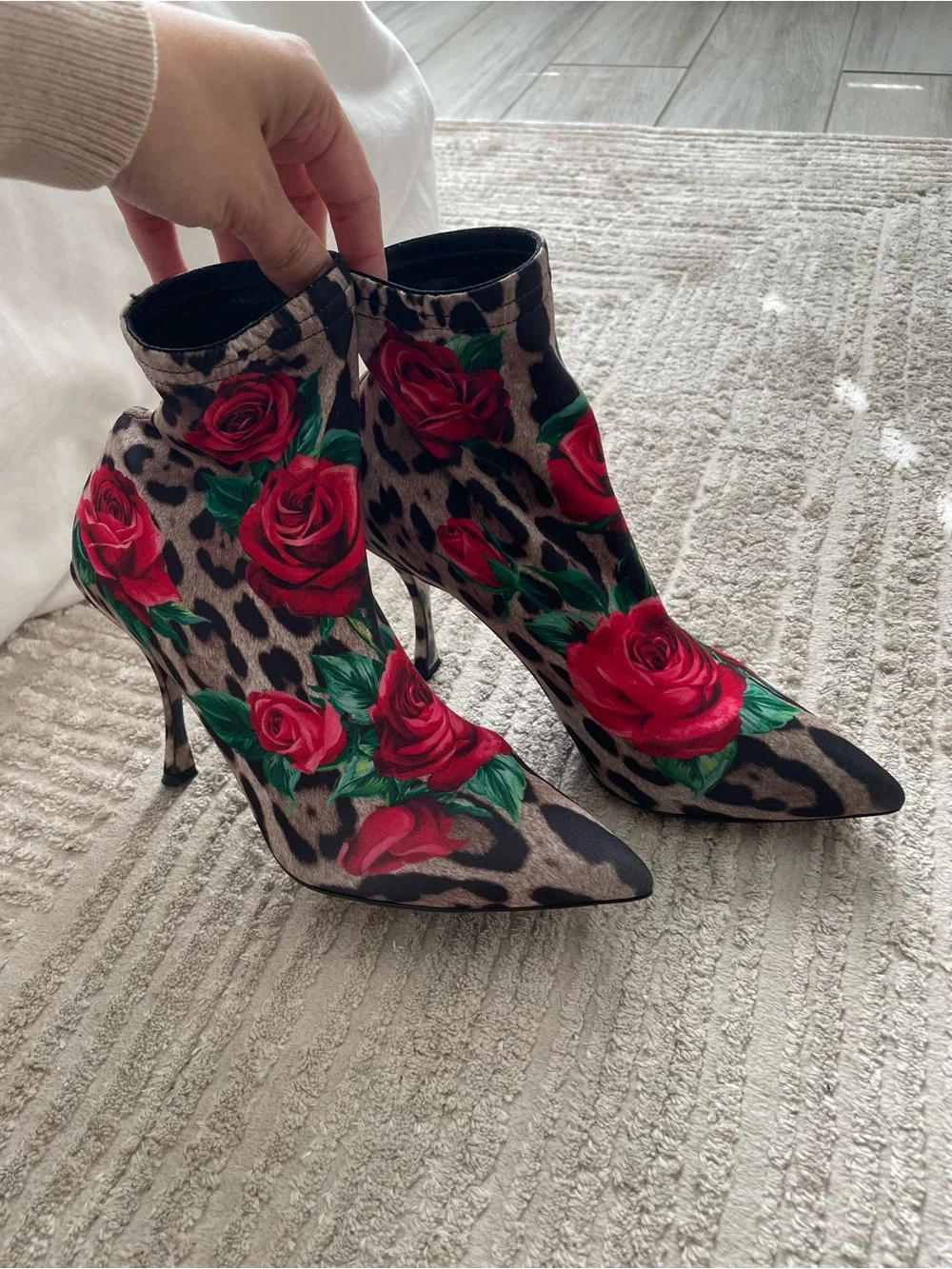 DOLCE & GABBANA Leo Rose Print Sock Booties